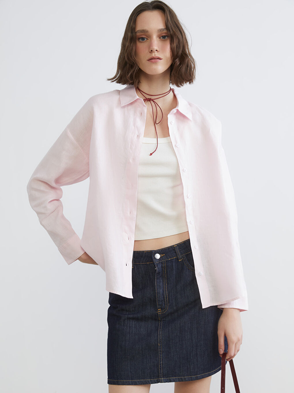 Oversize Keten Kadın Gömlek