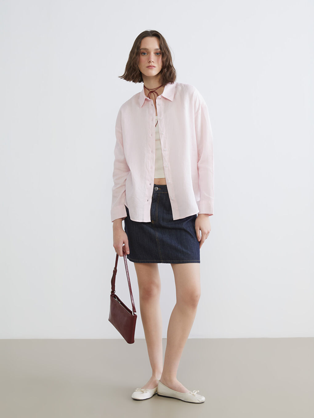 Oversize Keten Kadın Gömlek-1