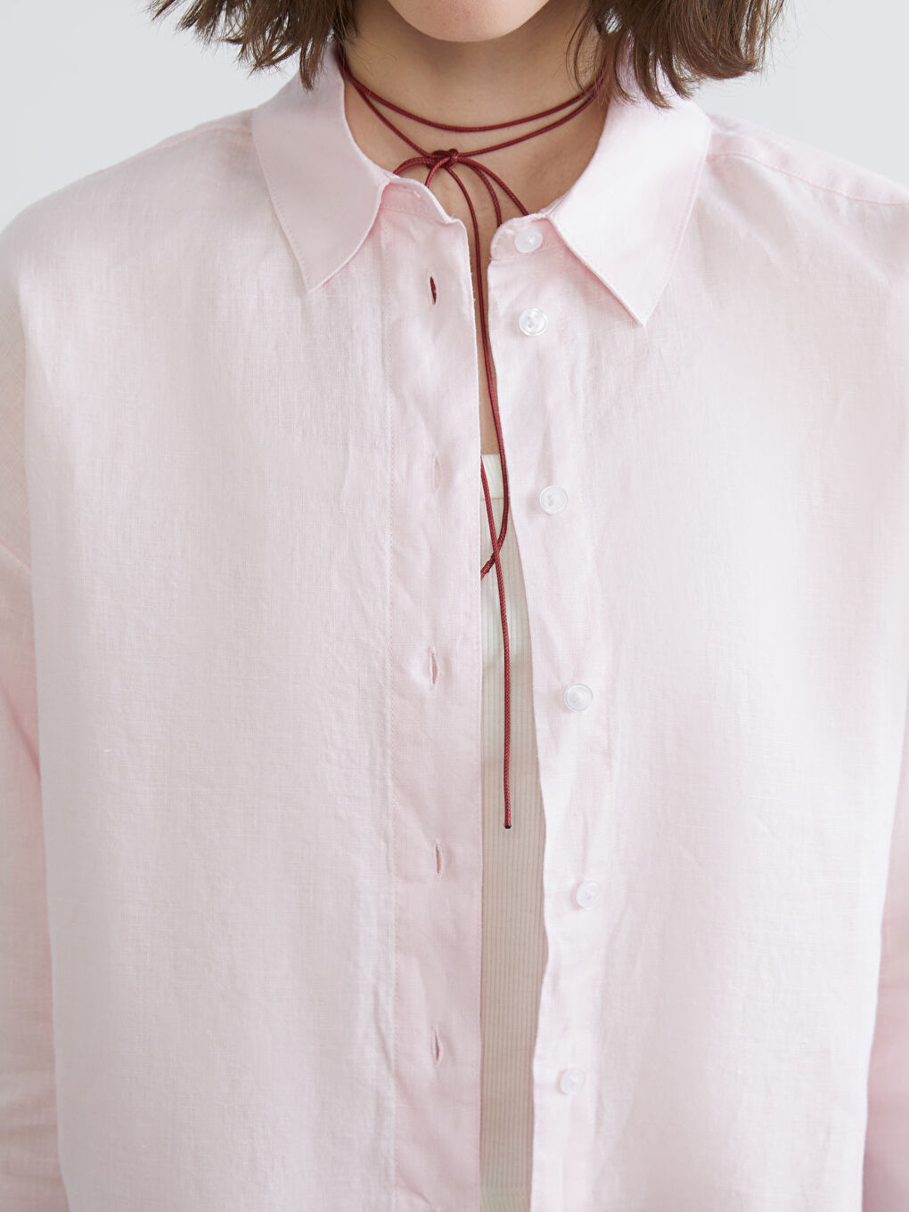 Oversize Keten Kadın Gömlek-2