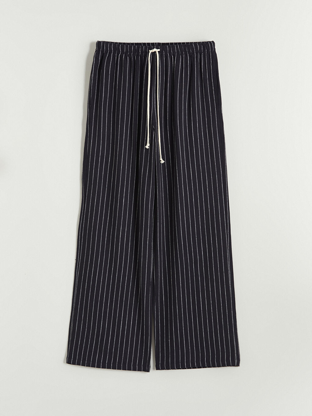 Elasticated Waist Striped Linen Blend Trousers-4