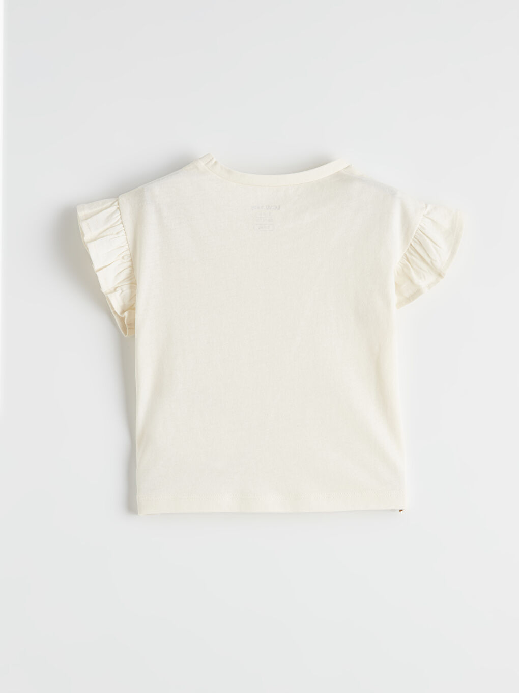 Ekru Bisiklet Yaka Fırfırlı Baskılı Kız Bebek Tişört-1