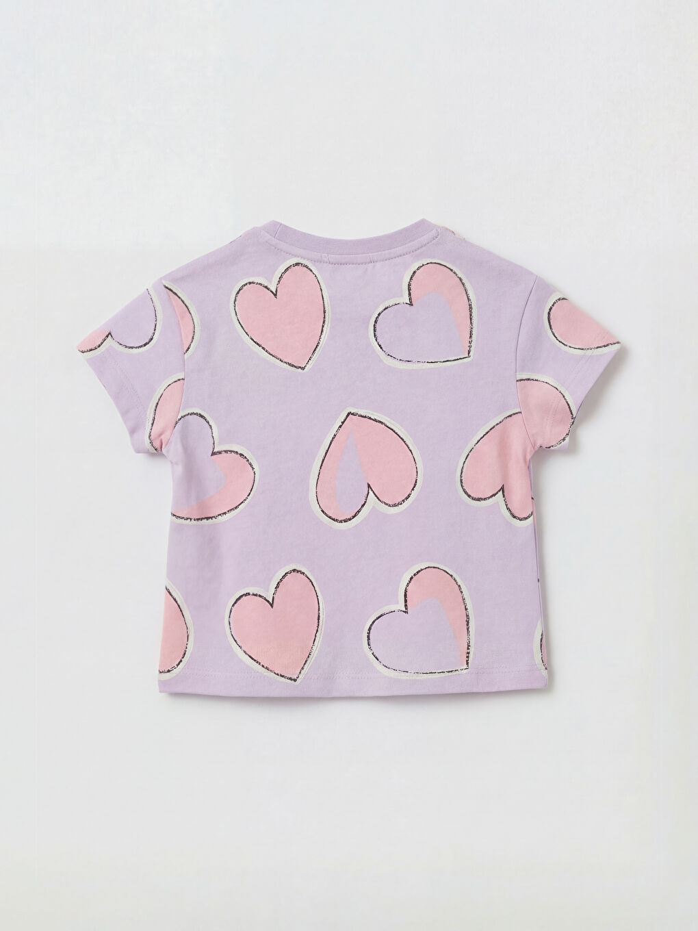 Lila Kalp Baskılı Kız Bebek Tişört-1