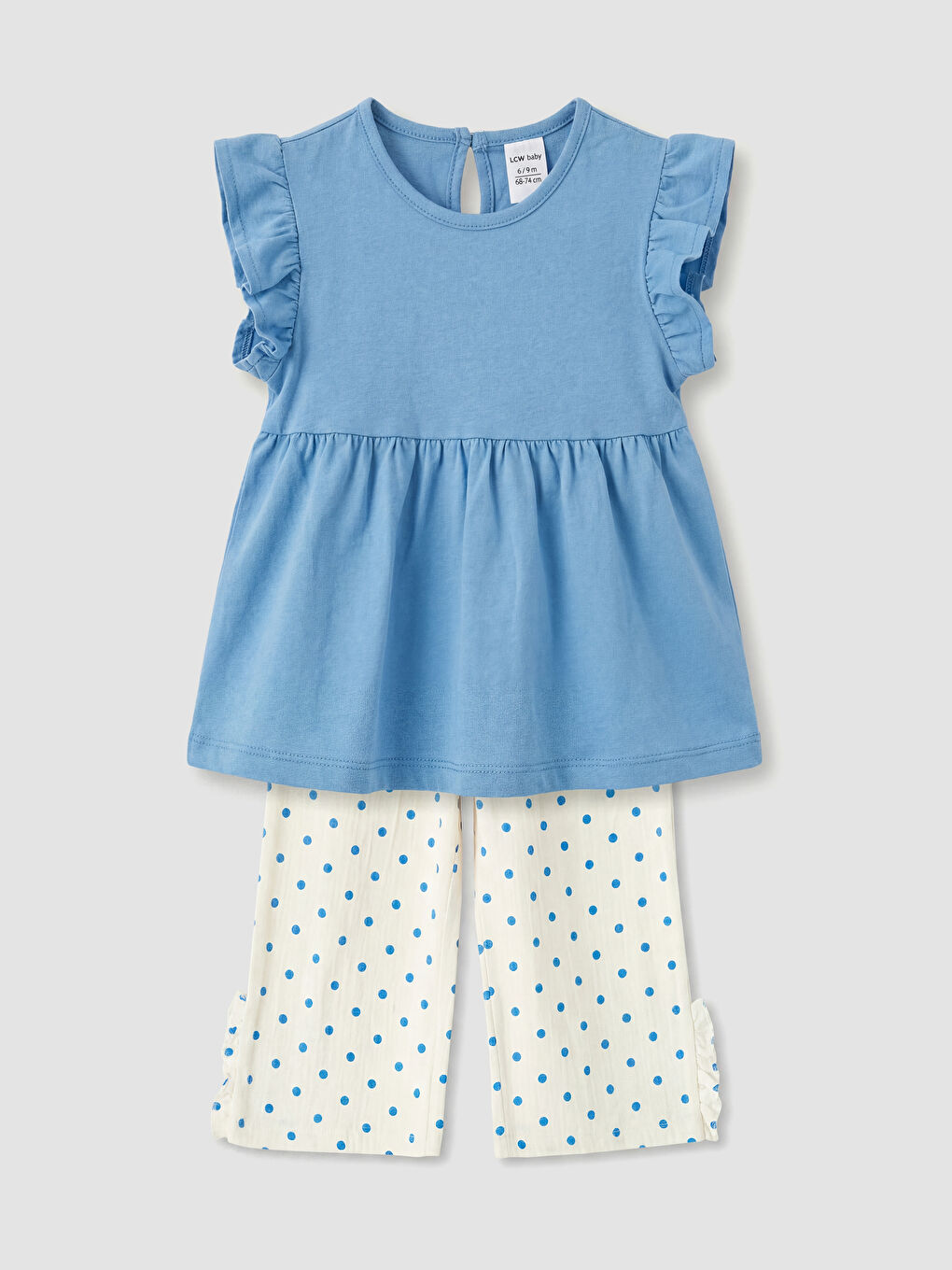 Mavi Puantiyeli Kız Bebek Takım