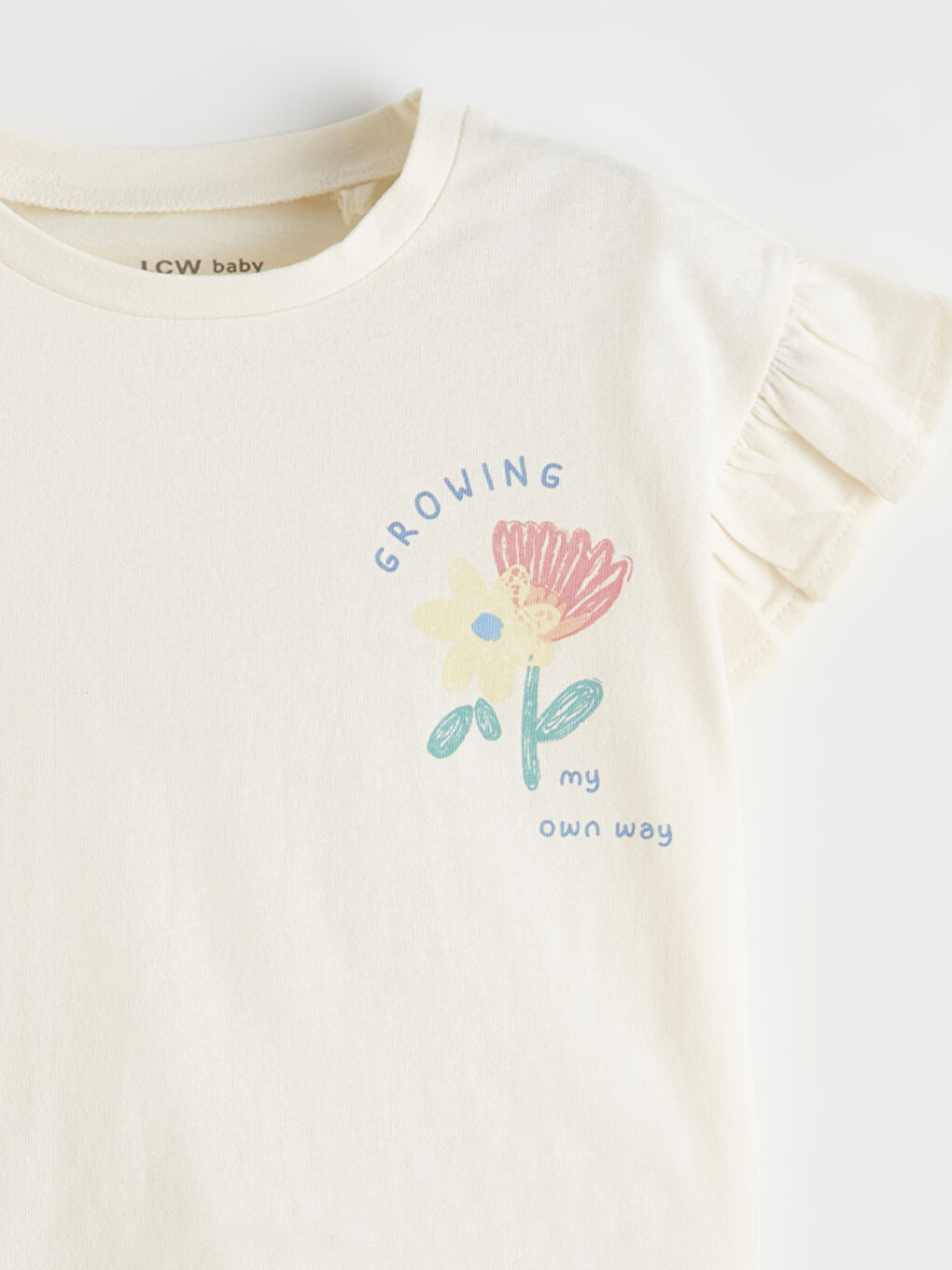 Ekru Çiçek Baskılı Fırfırlı Kız Bebek Tişört ve Şort-2