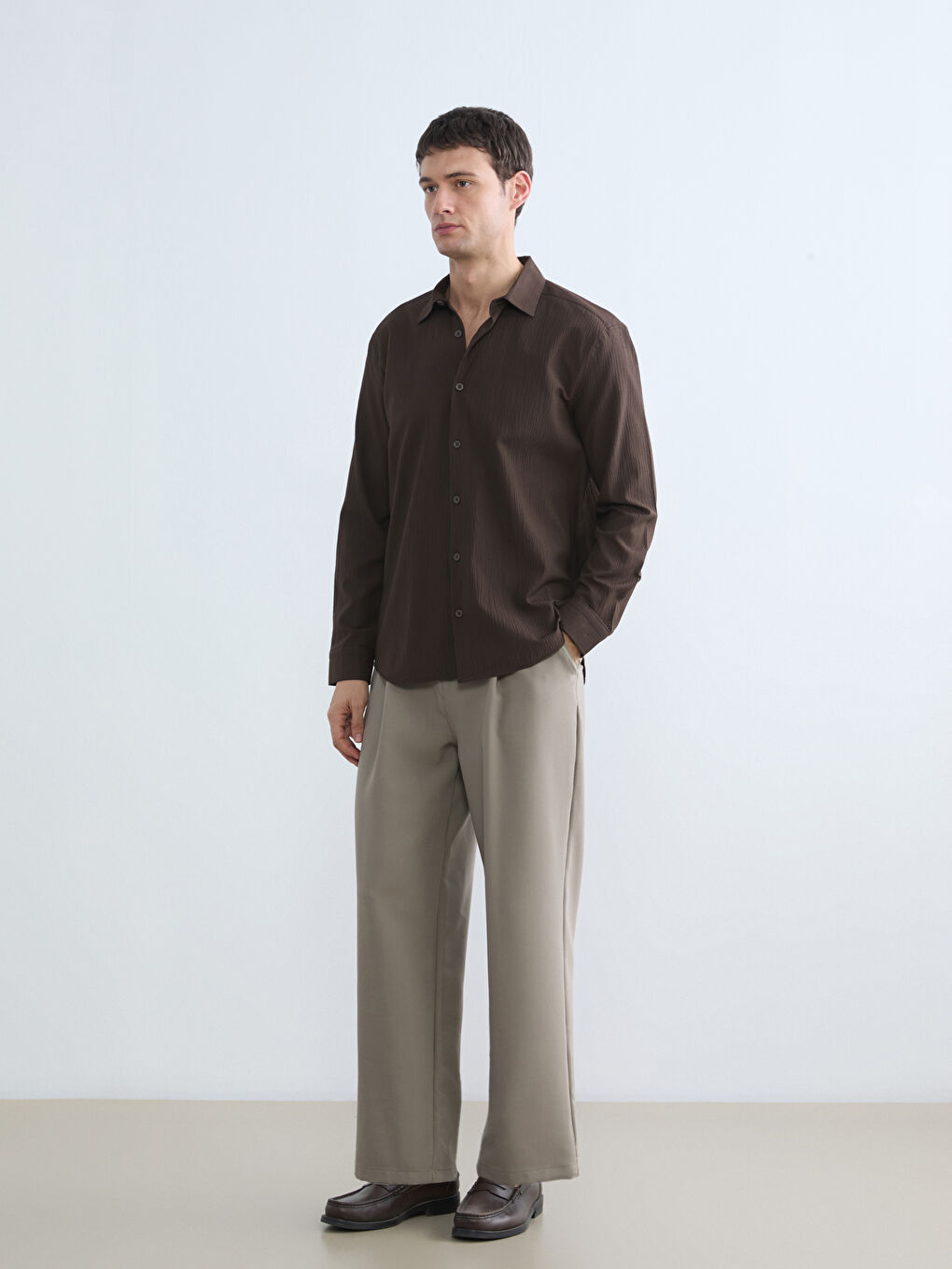 Kahverengi Regular Fit Erkek Gömlek-1