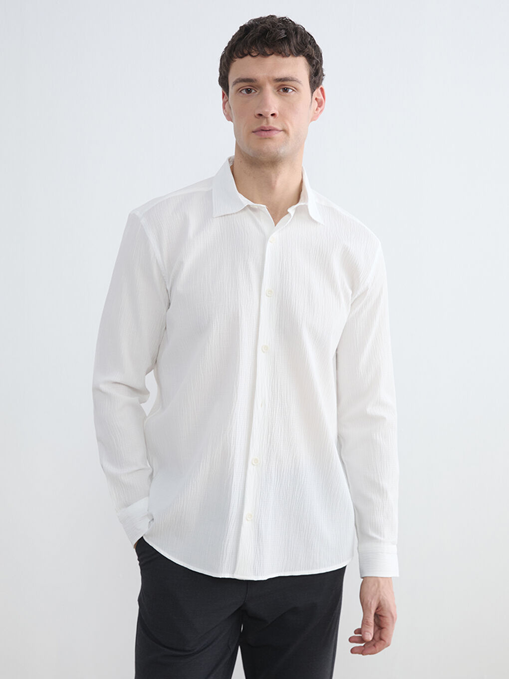 Ekru Regular Fit Erkek Gömlek