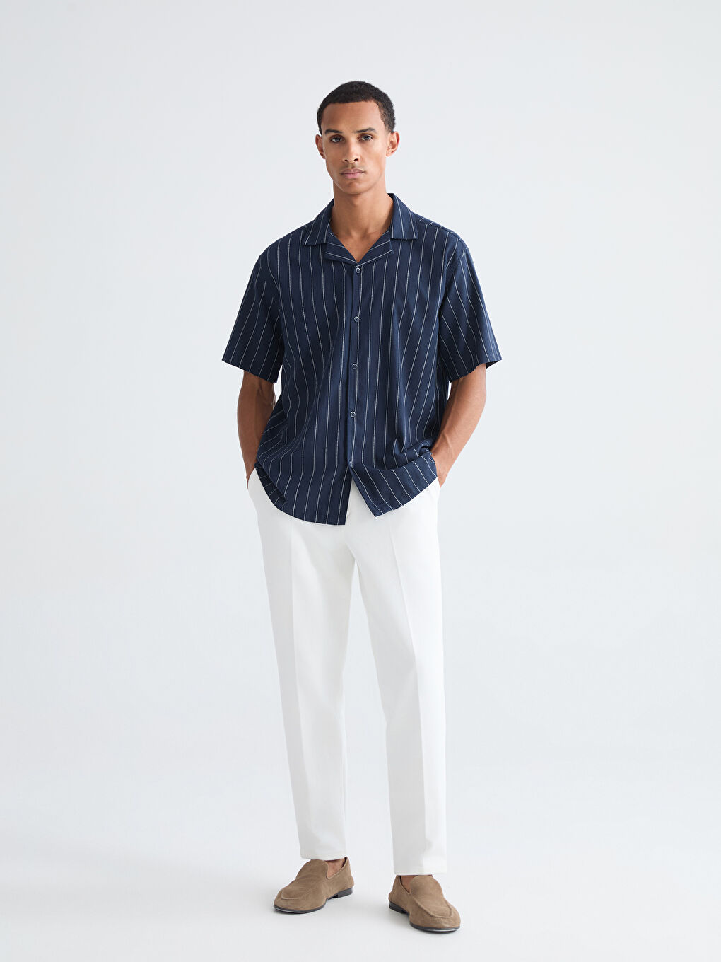 Regular Fit Resort Collar Striped Men's Shirt-1