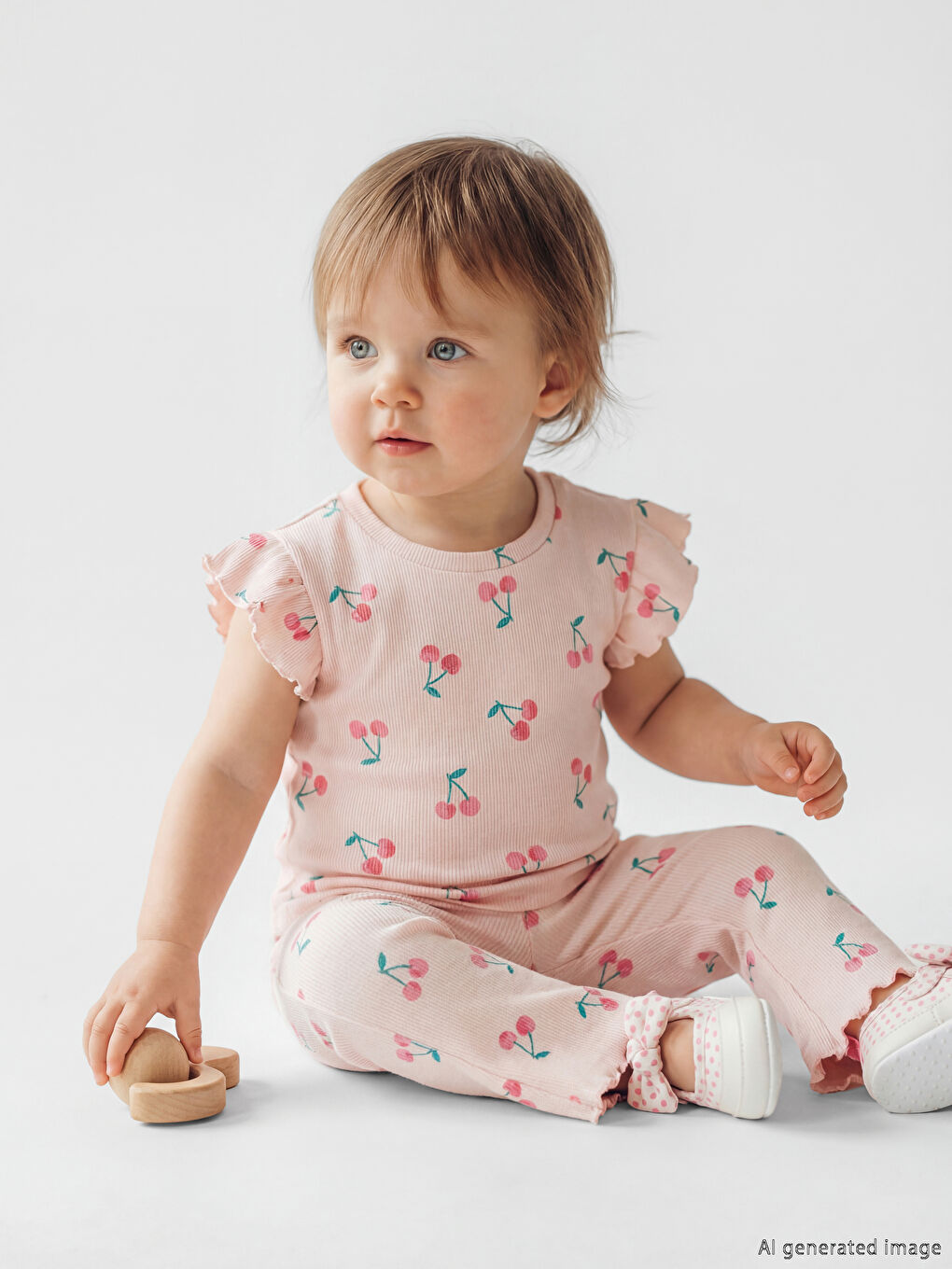 Pembe Kız Bebek Fitilli İspanyol Paça Tayt ve Tişört-1