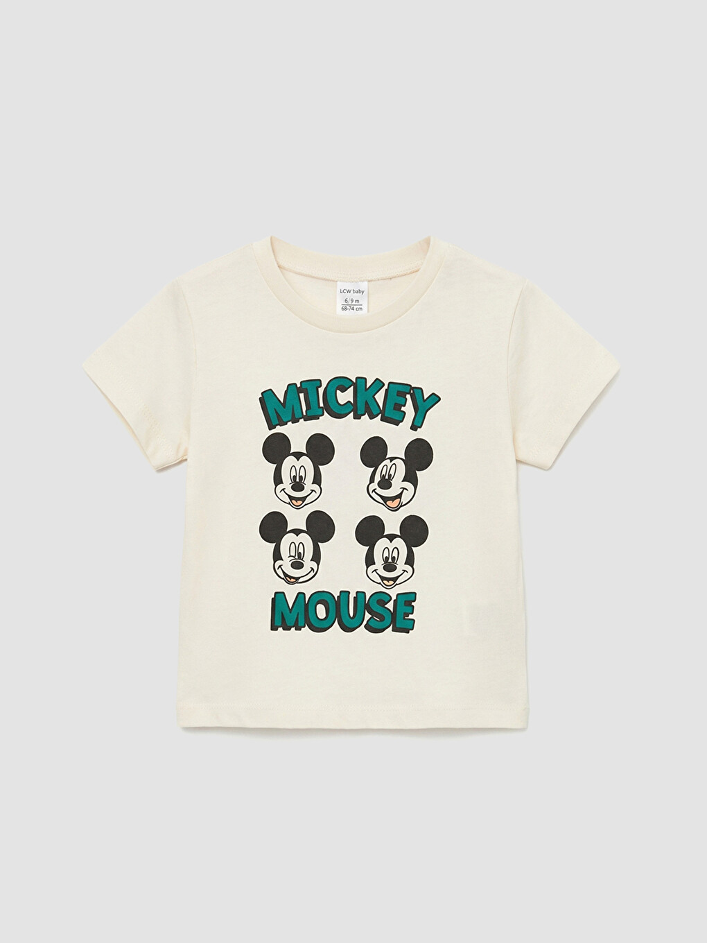 Ekru Mickey Mouse Baskılı Erkek Bebek Tişört