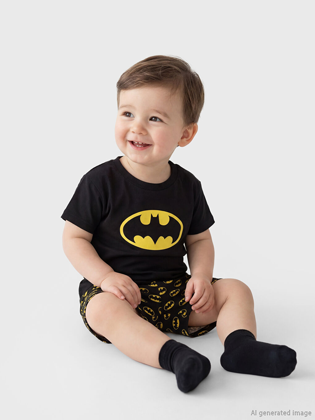 Siyah Batman Baskılı Erkek Bebek Tişört ve Şort