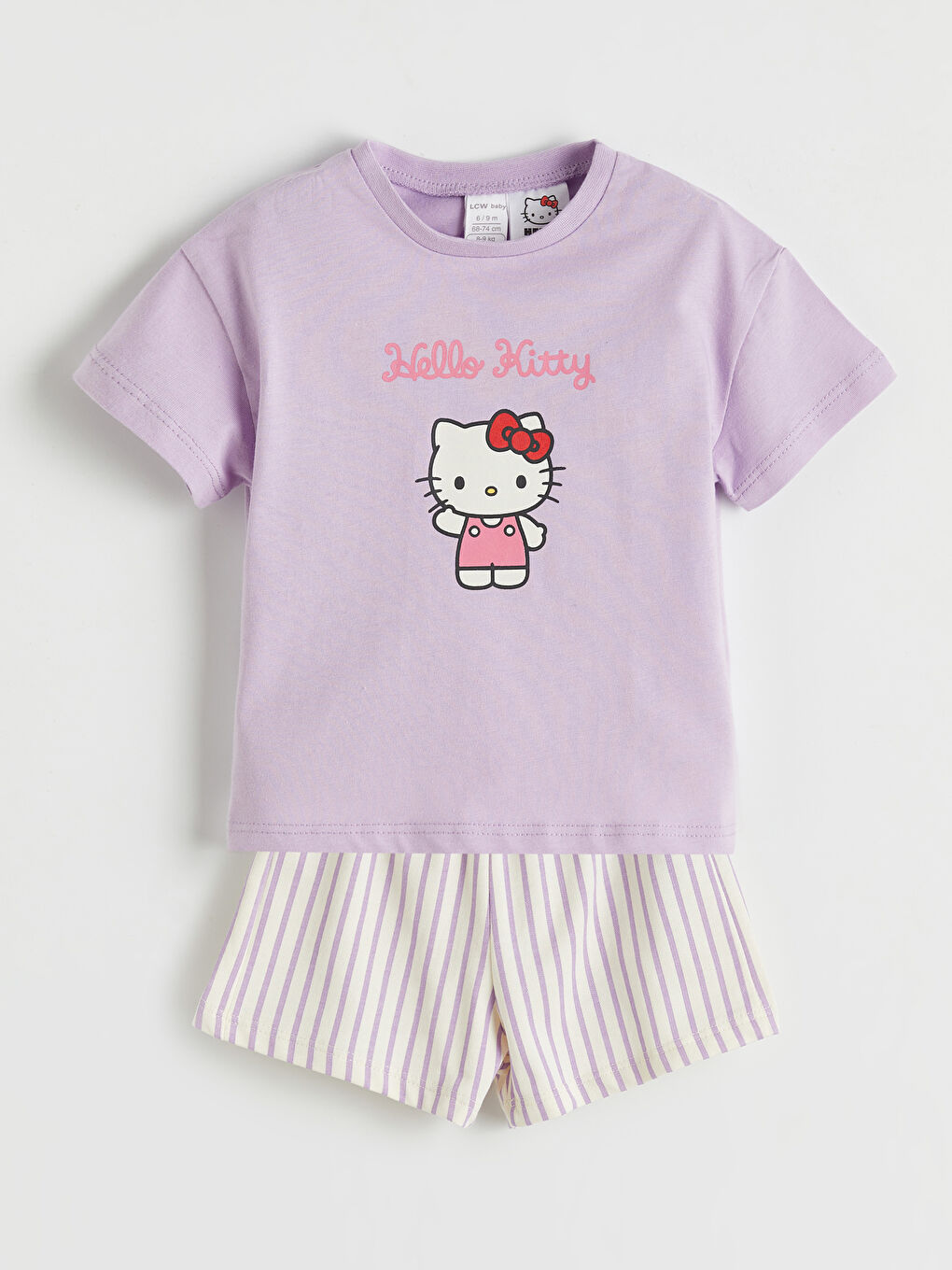 Lila Hello Kitty Baskılı Kız Bebek Tişört ve Şort Takım