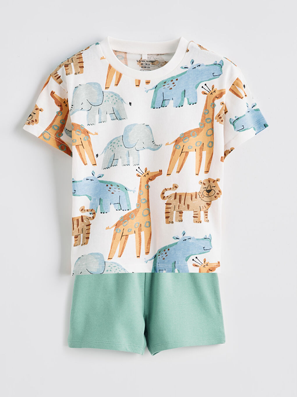 Ekru Hayvan Baskılı Erkek Bebek Tişört Ve Şort