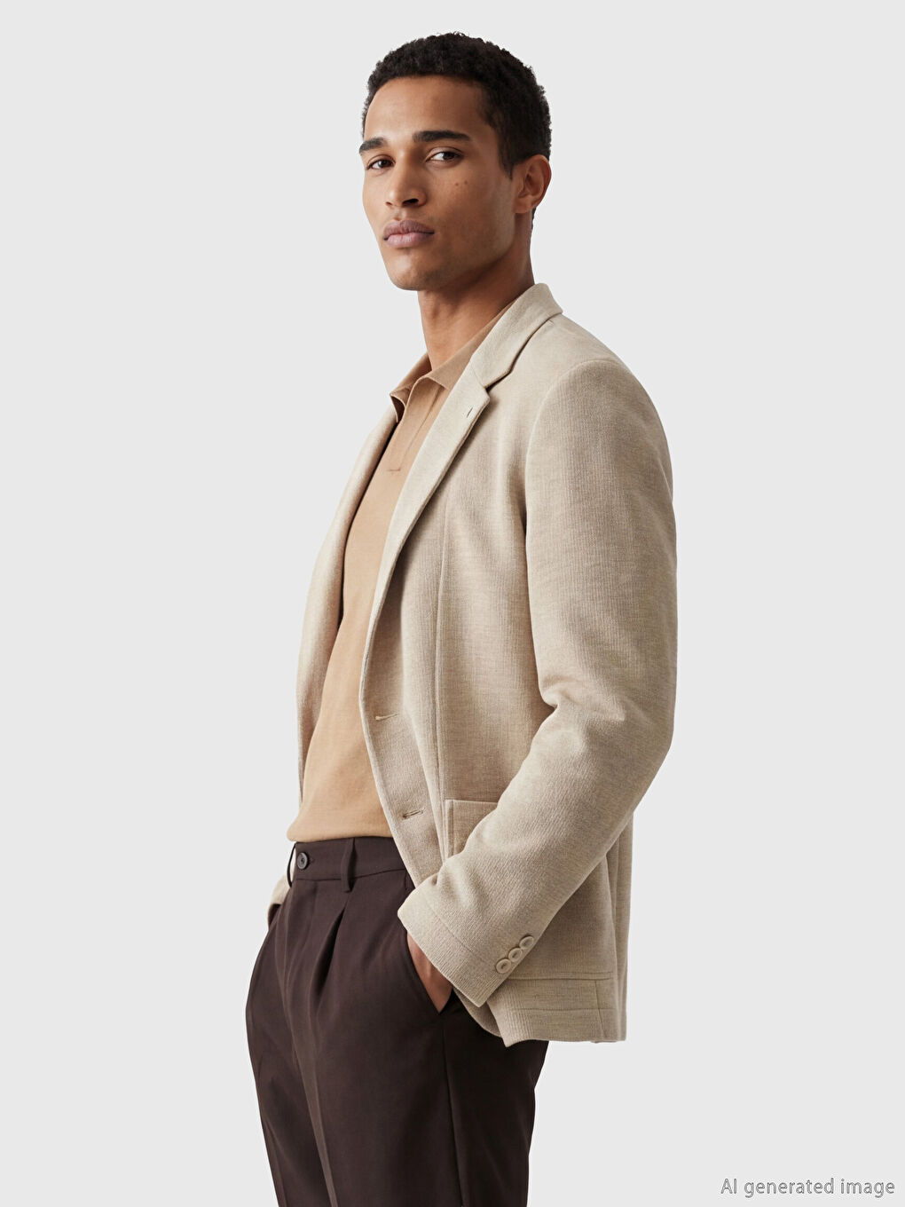 Bej Dar Kalıp Erkek Blazer Ceket