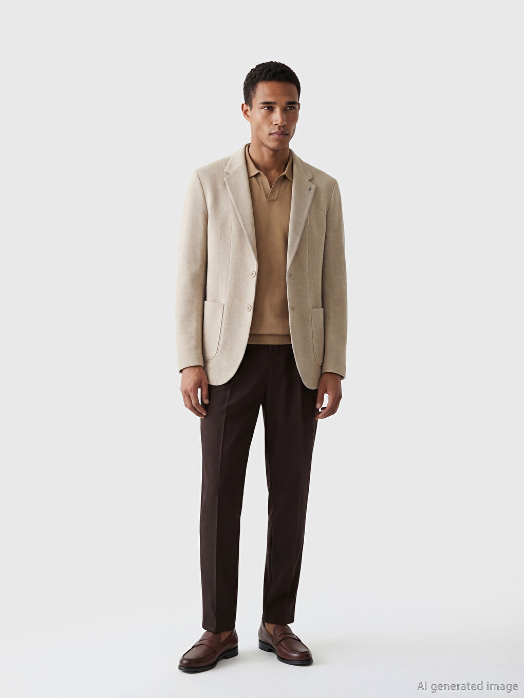 Bej Dar Kalıp Erkek Blazer Ceket-1