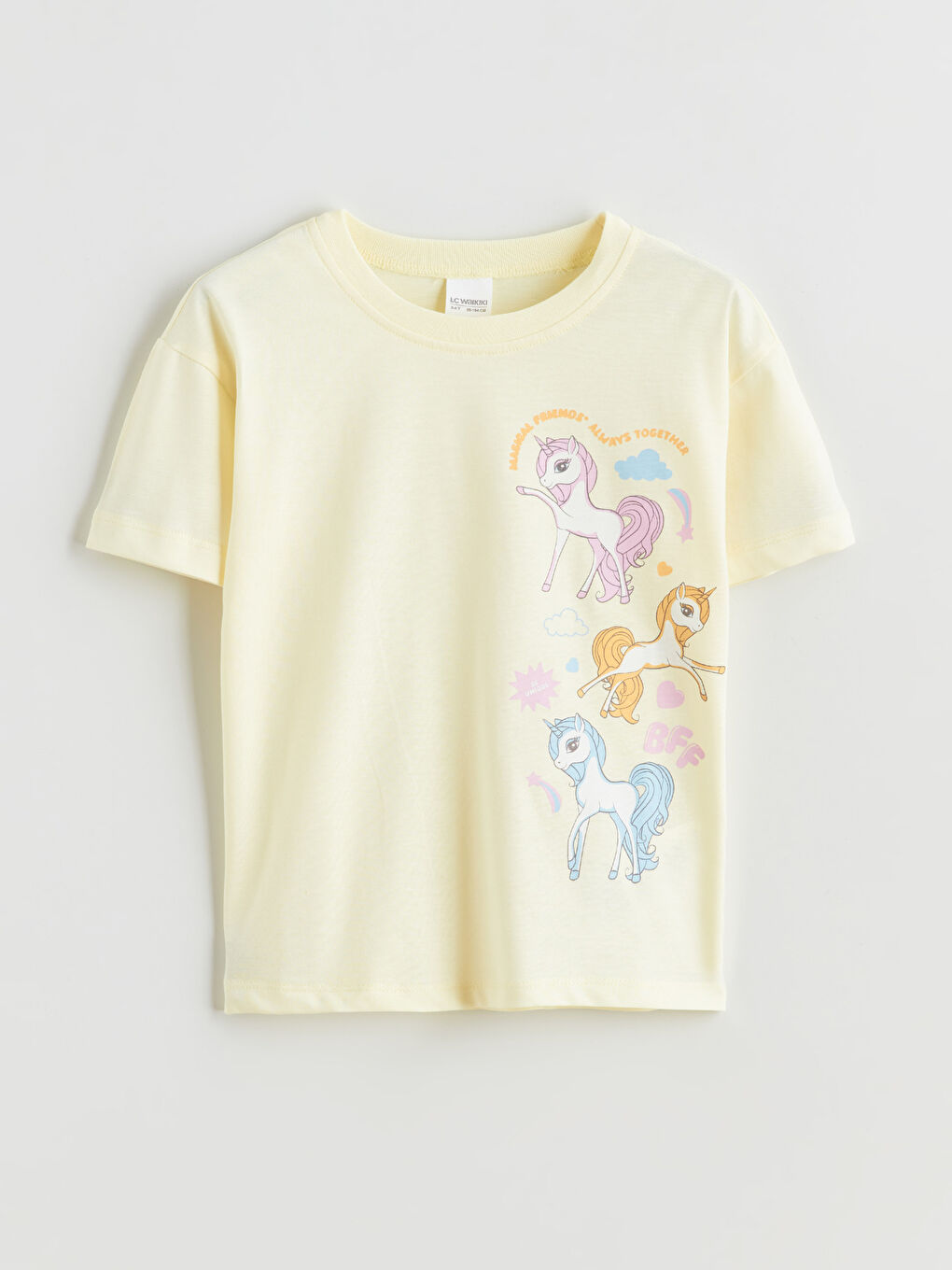 Crew Neck Printed Girls' Pyjama Set with Shorts-1