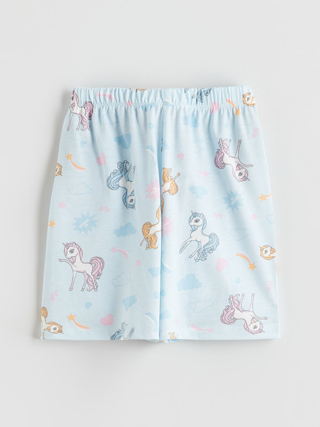 Crew Neck Printed Girls' Pyjama Set with Shorts-3