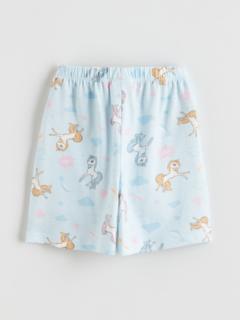 Crew Neck Printed Girls' Pyjama Set with Shorts-4