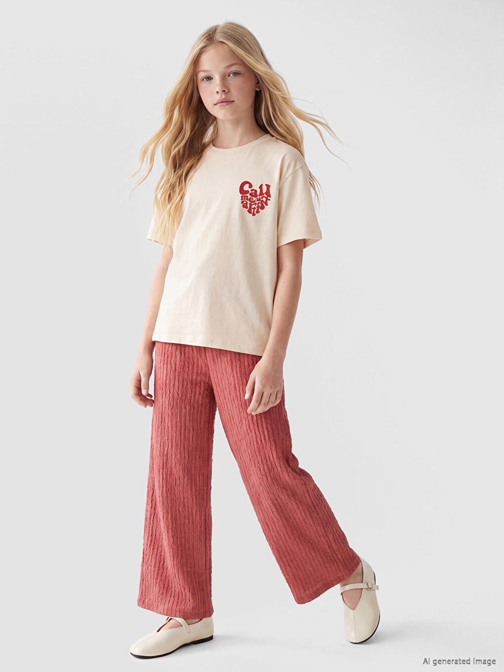 Wide Leg Textured Girls' Pants-2