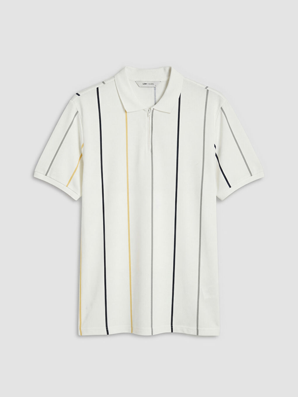 Ekru Polo Yaka Çizgili Pike Erkek Tişört-4