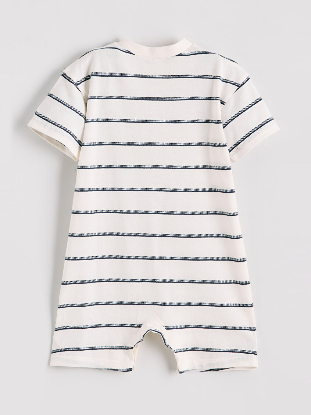 Ekru Çizgili Kısa Kollu Erkek Bebek Tulum-1