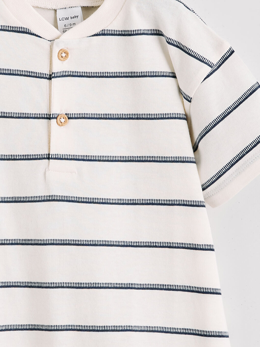 Ekru Çizgili Kısa Kollu Erkek Bebek Tulum-2