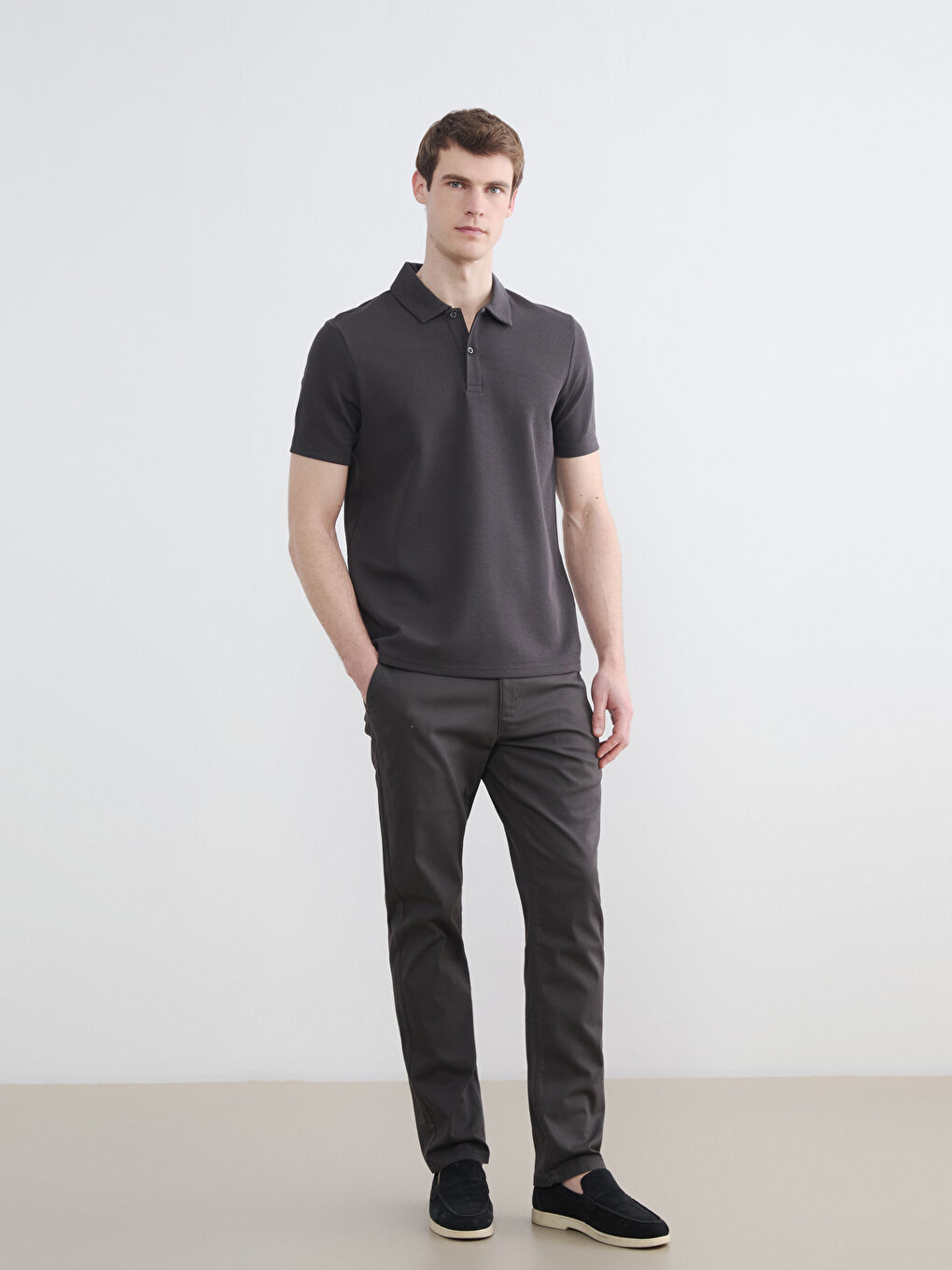 Antrasit  Polo Yaka Erkek Pike Tişört-1