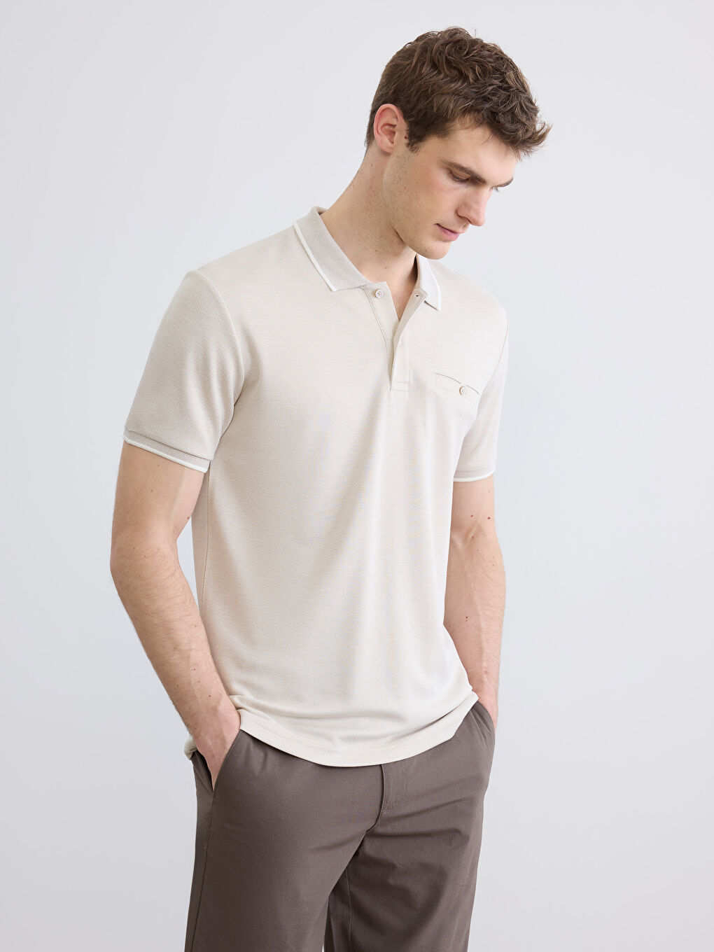Bej Polo Yaka Erkek Tişört