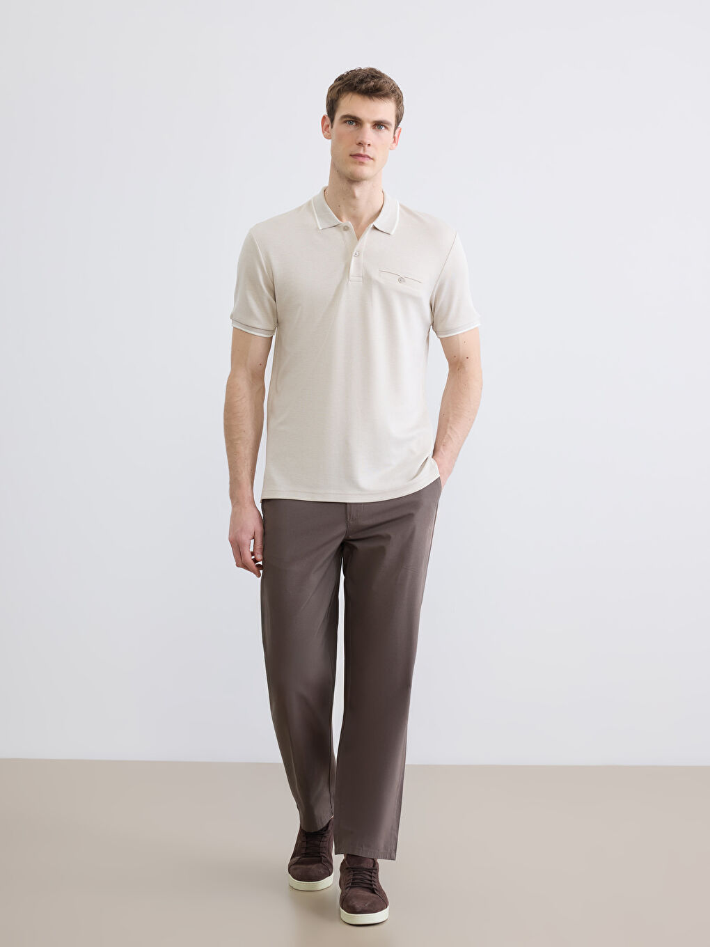 Bej Polo Yaka Erkek Tişört-1