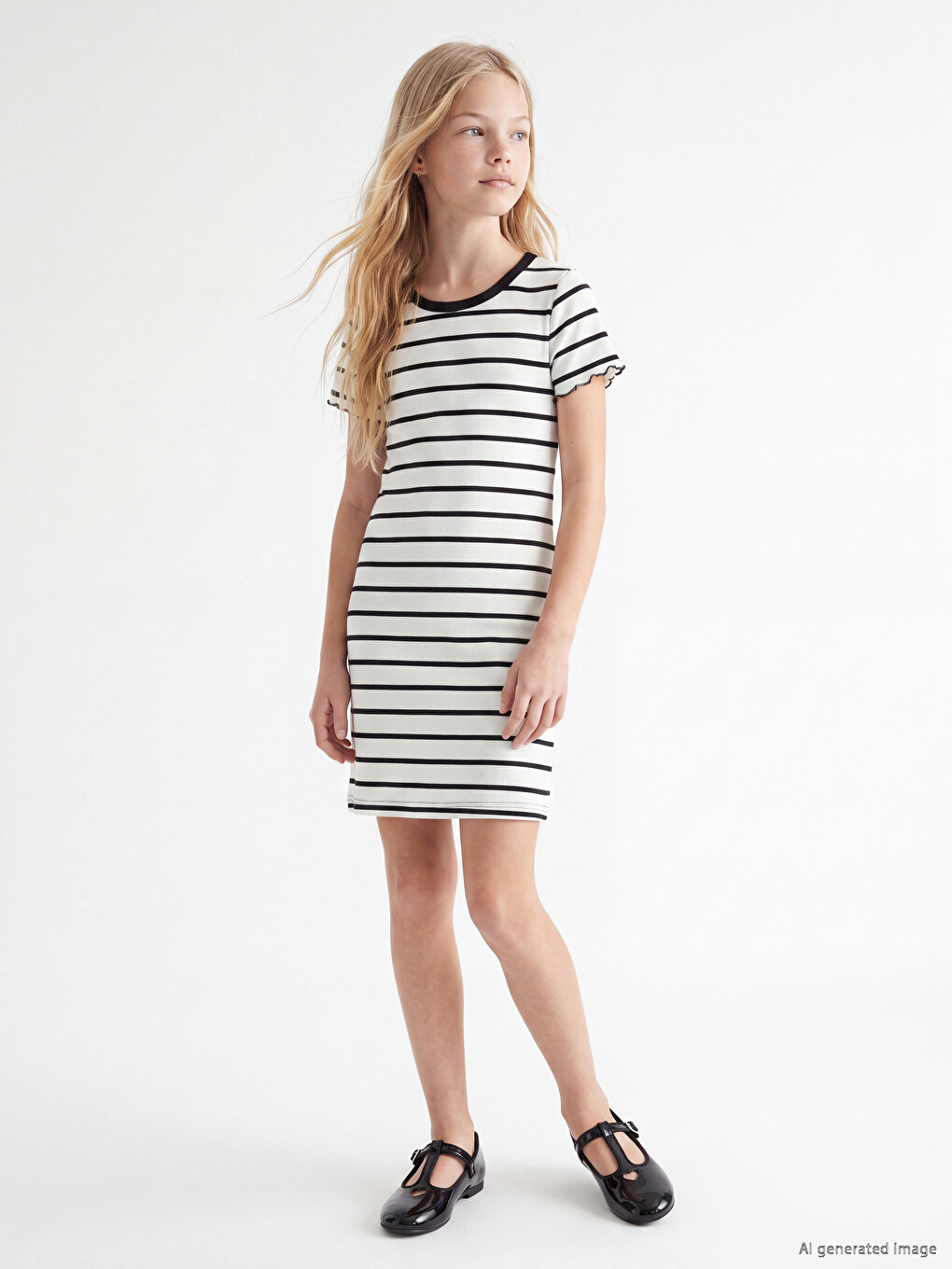 Crew Neck Striped Girl Dress-2