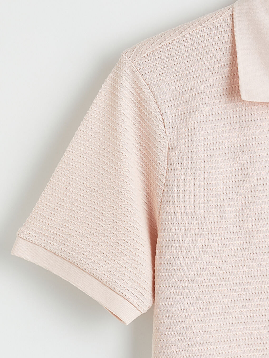 Pembe Polo Yaka Erkek Penye Tişört-5