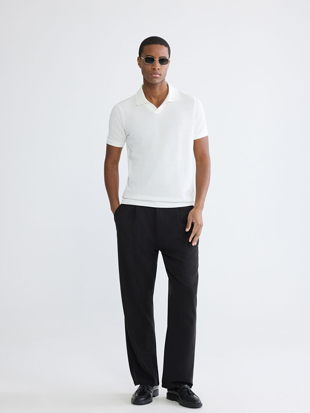 Ekru Polo Yaka Erkek Penye Tişört-1