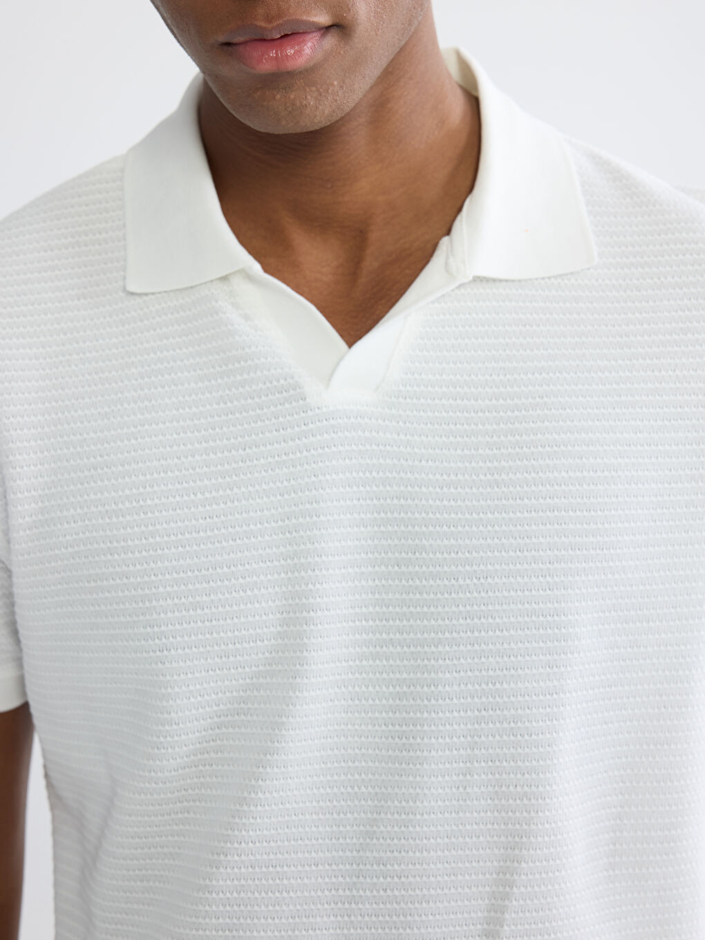 Ekru Polo Yaka Erkek Penye Tişört-2