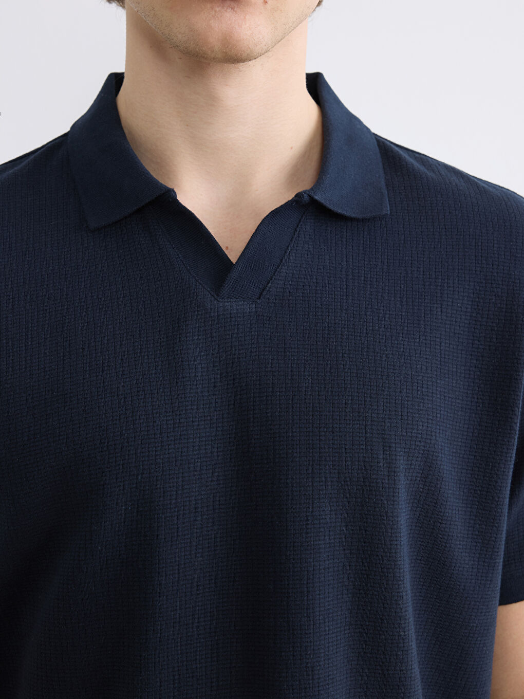 Lacivert Polo Yaka Penye Erkek Tişört-2
