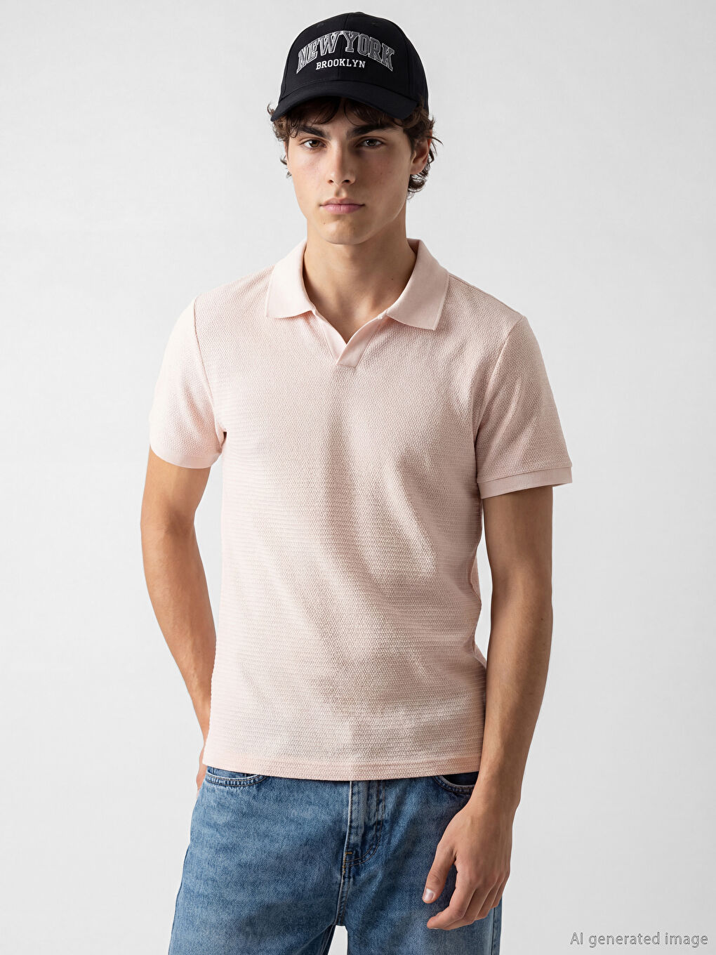 Pembe Polo Yaka Erkek Penye Tişört