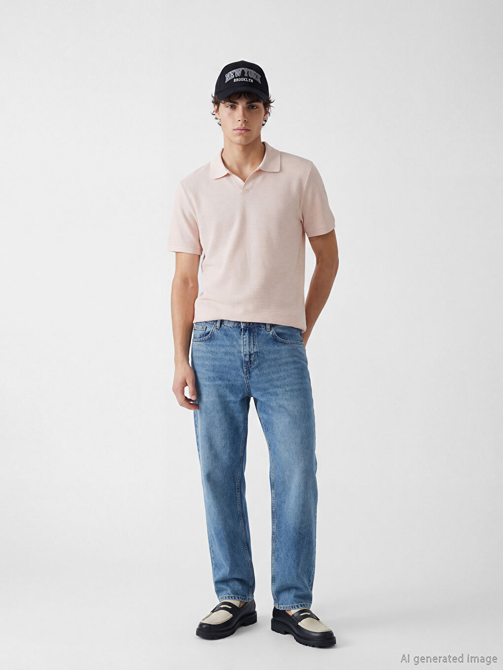 Pembe Polo Yaka Erkek Penye Tişört-1