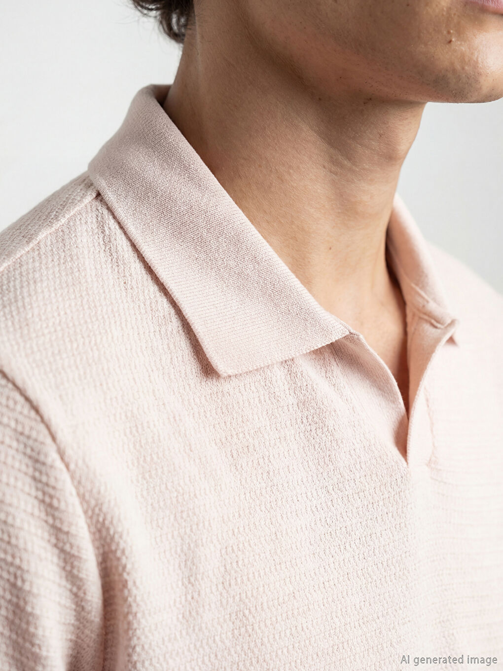 Pembe Polo Yaka Erkek Penye Tişört-2