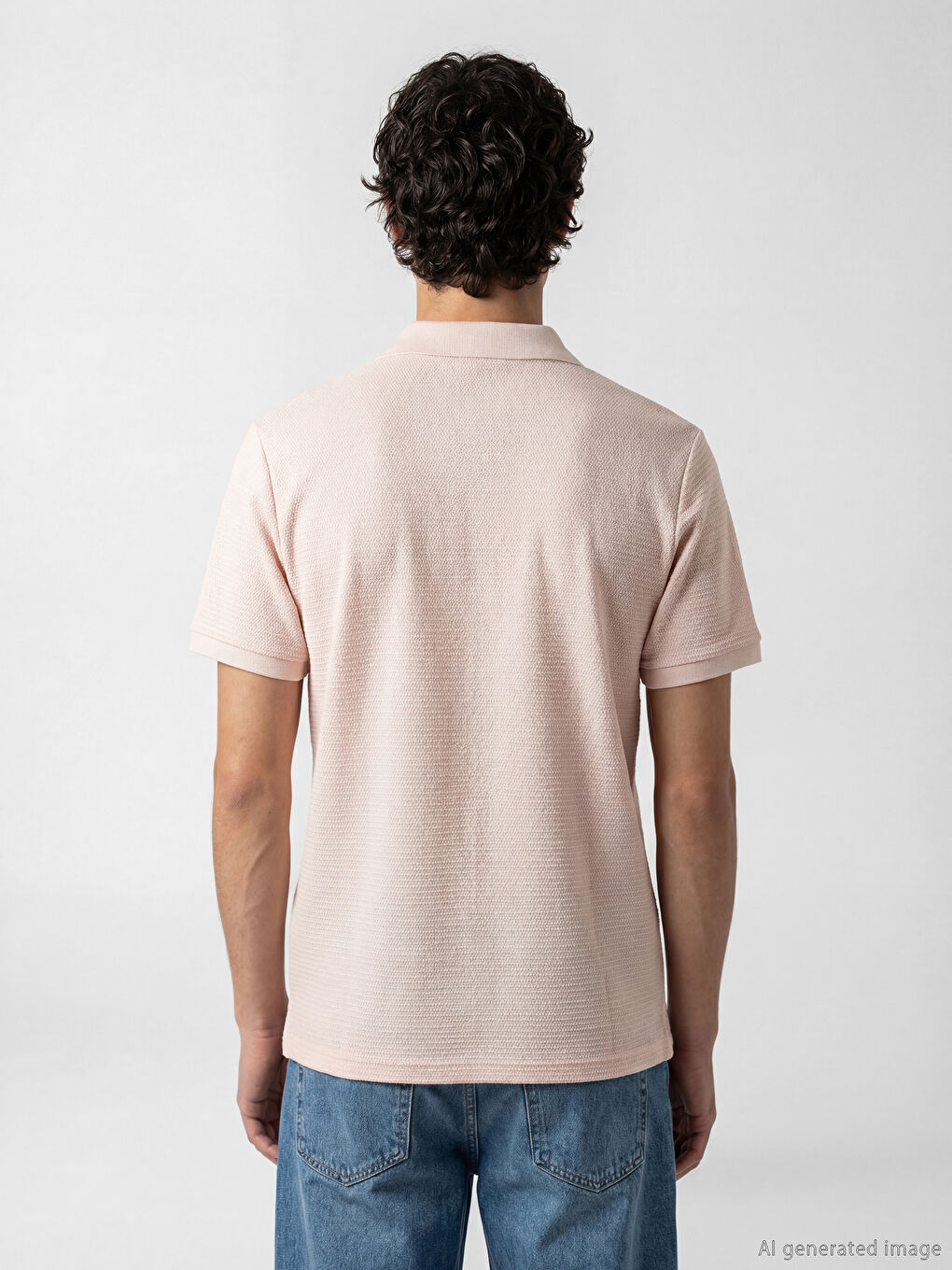 Pembe Polo Yaka Erkek Penye Tişört-3