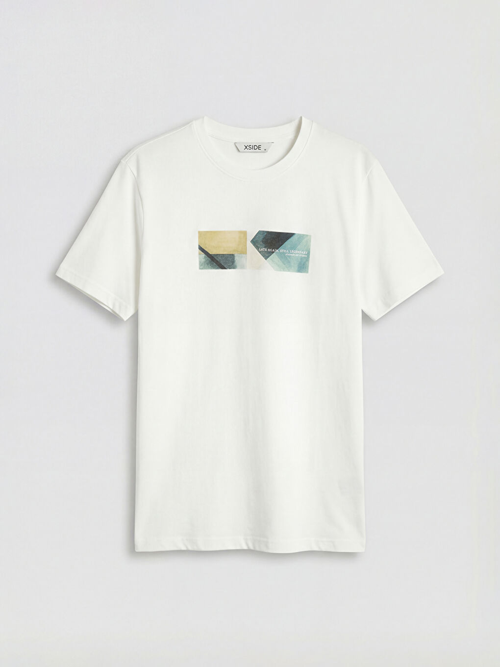 Ekru Bisiklet Yaka Baskılı Erkek Penye Tişört