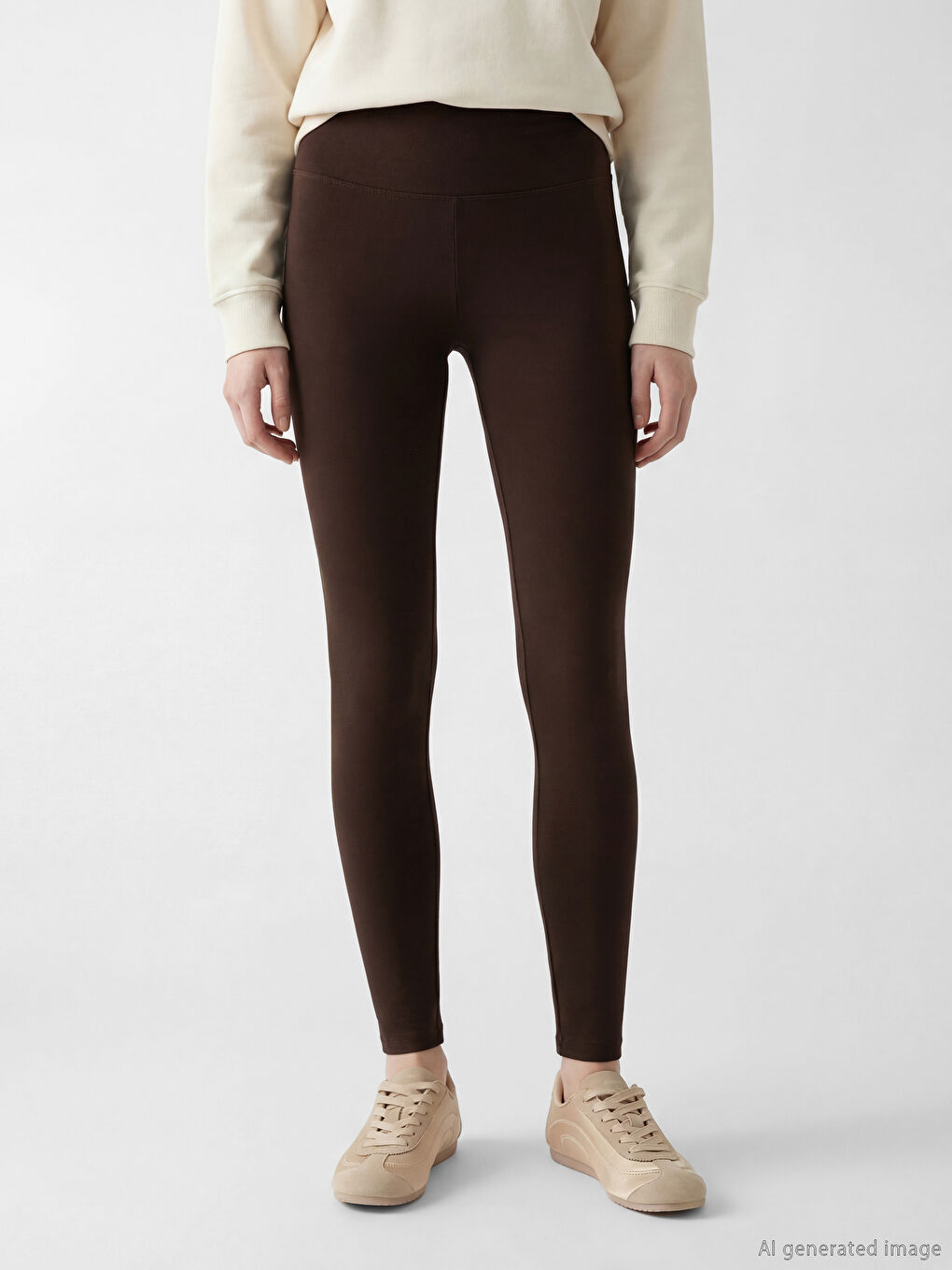 Kahverengi Beli Lastikli Kadın Tayt-1