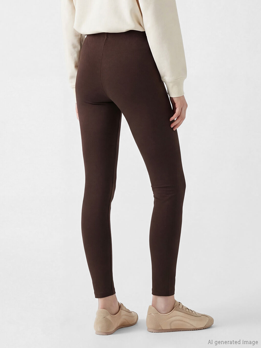 Kahverengi Beli Lastikli Kadın Tayt-2