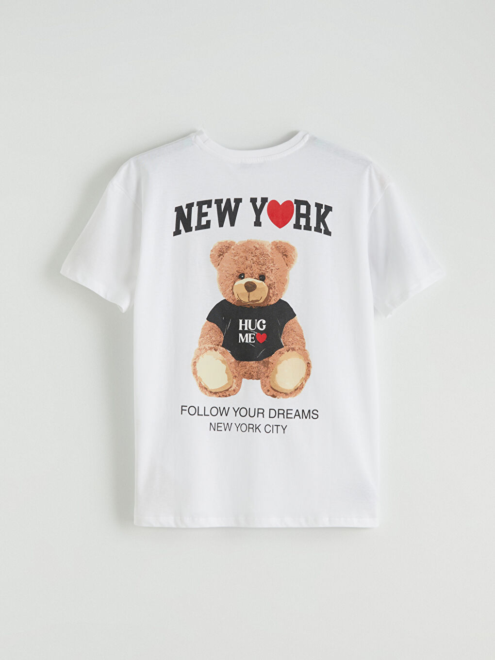 T-shirt Femme à Col Rond avec Imprimé Ours en Peluche-7