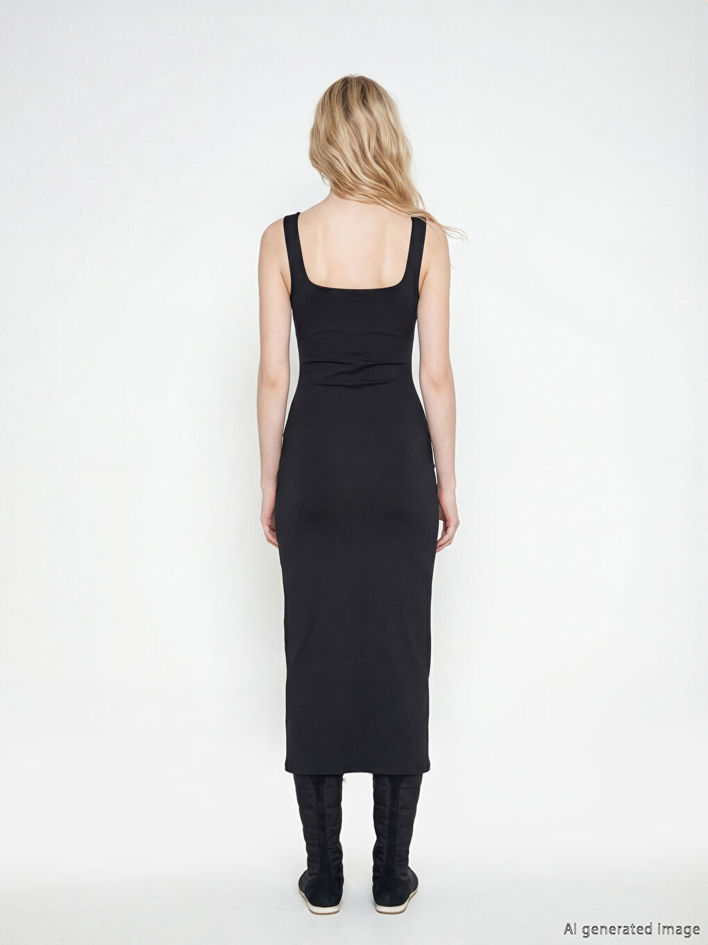 Kare Yaka Büzgülü Bodycon Elbise-1