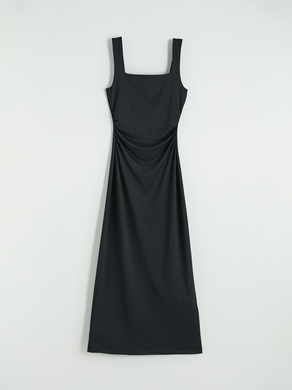 Kare Yaka Büzgülü Bodycon Elbise-4