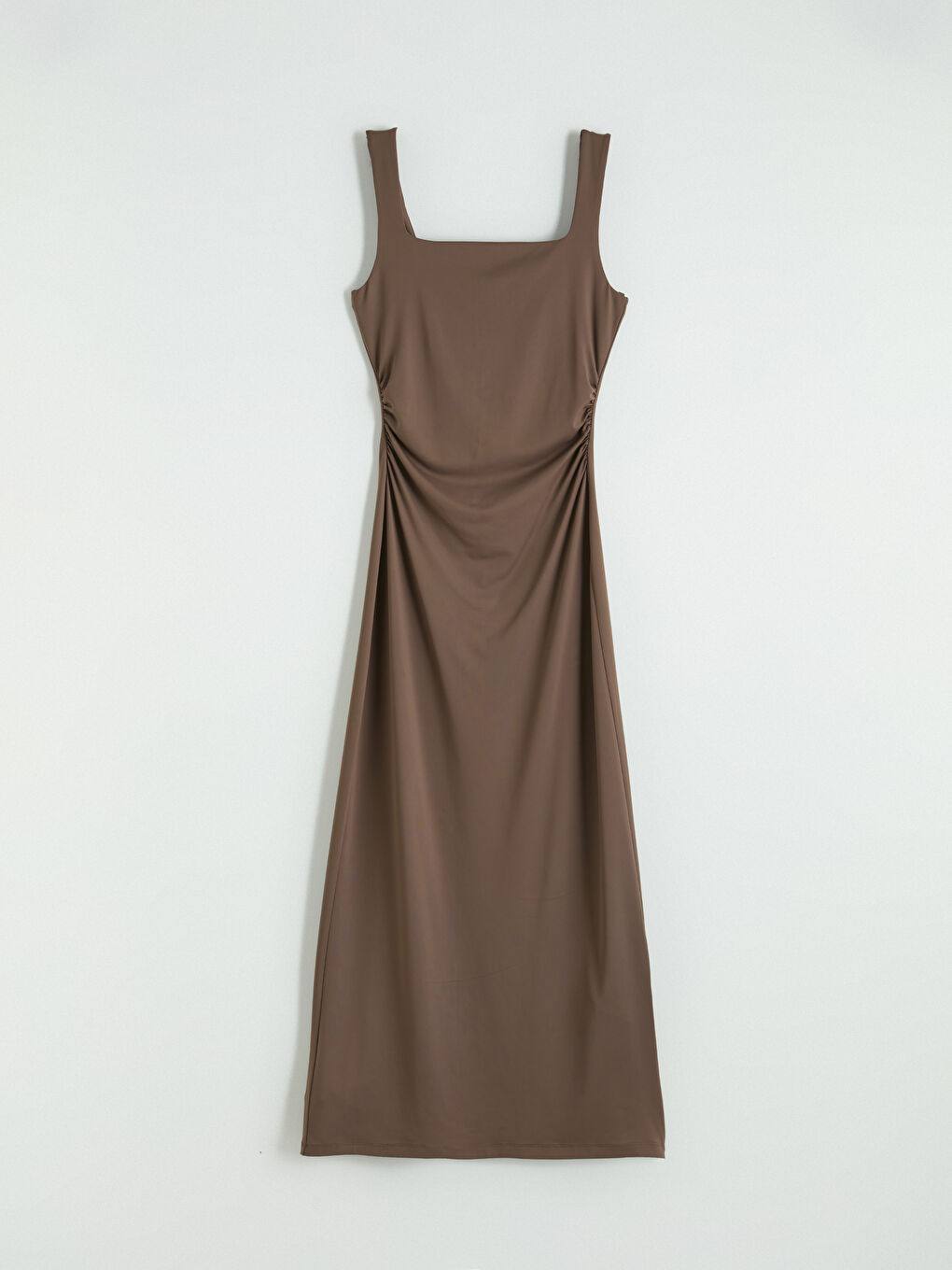 Kare Yaka Büzgülü Bodycon Elbise-4