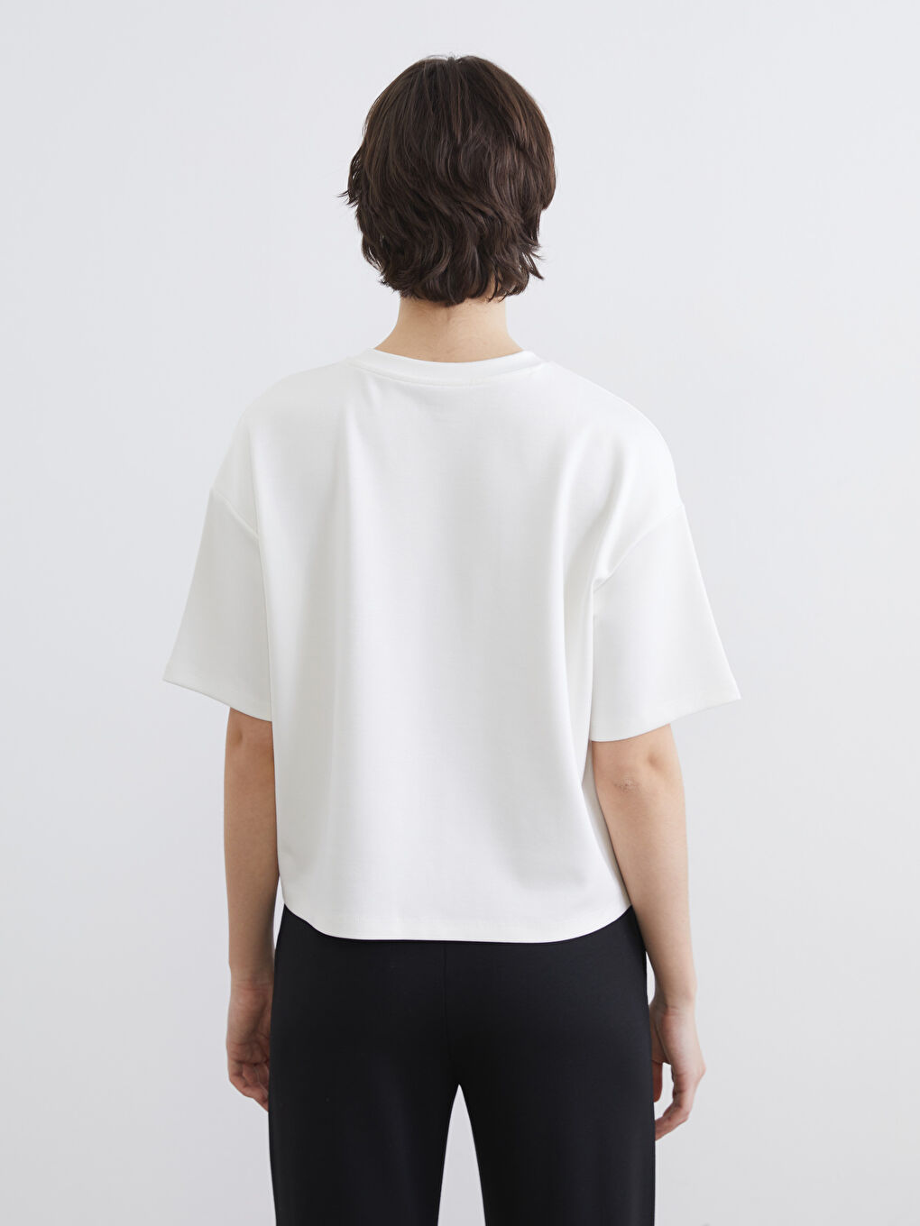 Ekru Soft Touch Oversize Kadın Tişört-3