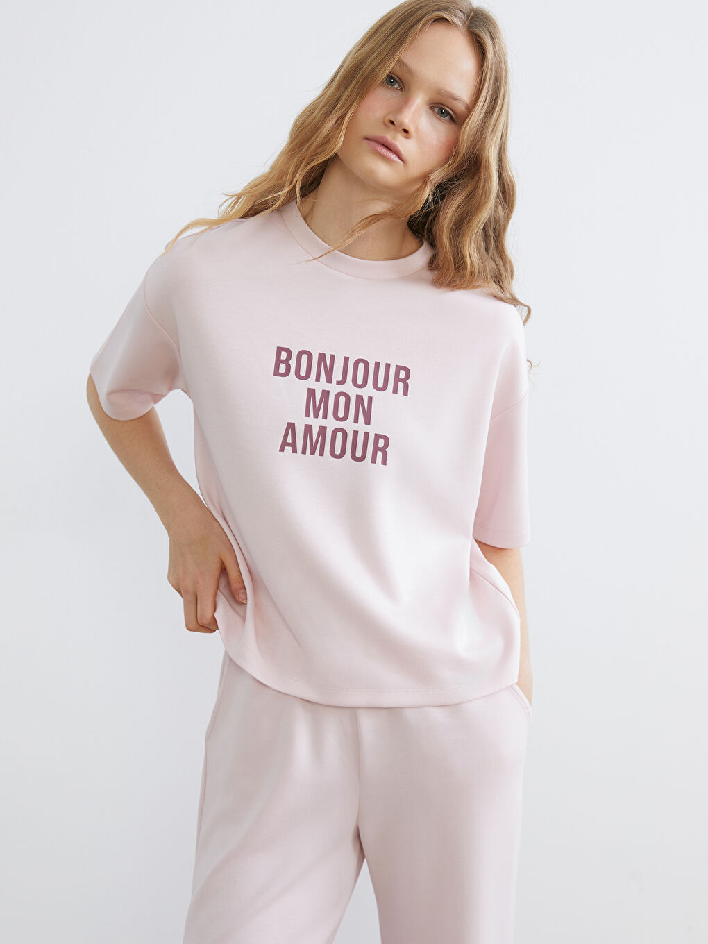 Women's crew neck oversized soft touch t-shirt.