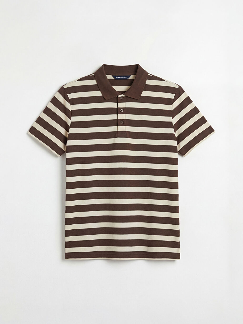 Kahverengi Polo Yaka Çizgili Erkek Tişört-4