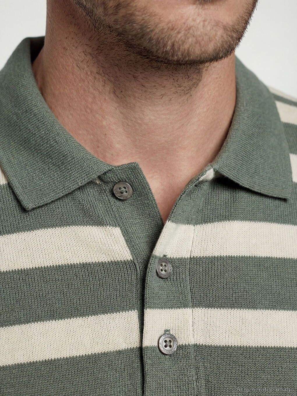 Yeşil Polo Yaka Çizgili Erkek Tişört-2