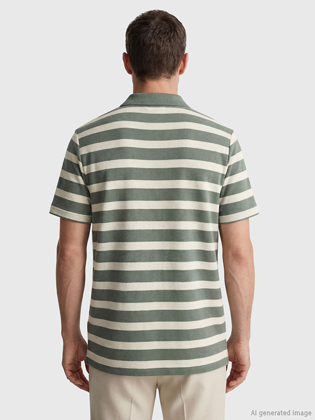 Yeşil Polo Yaka Çizgili Erkek Tişört-3
