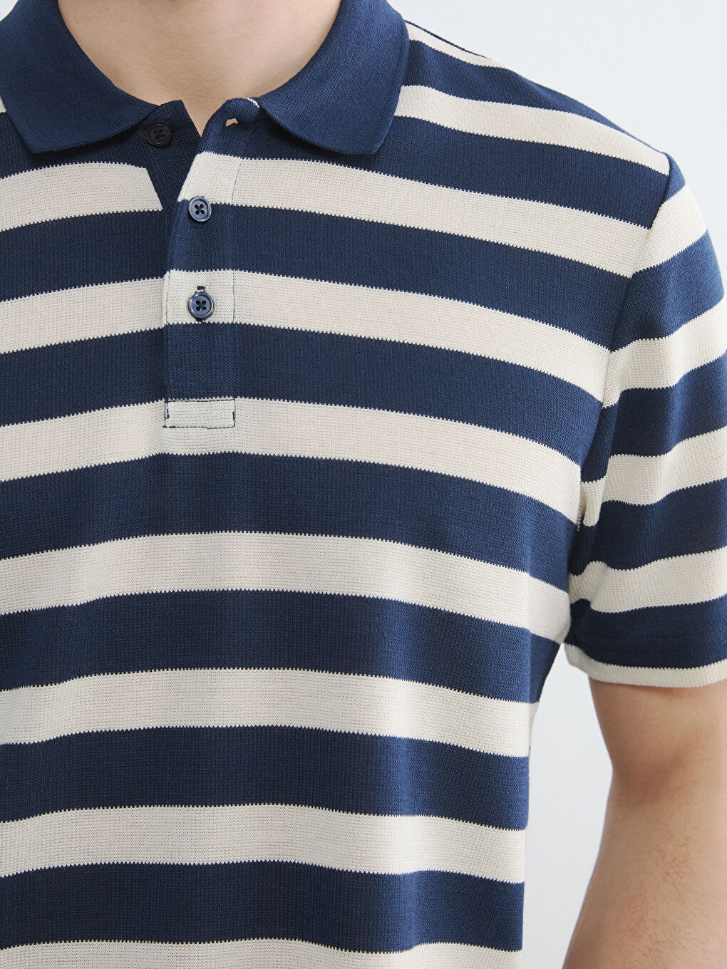 Lacivert Polo Yaka Çizgili Erkek Tişört-3